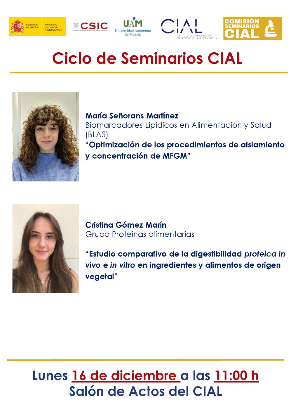 Cartel del seminario de diciembre del CIAL